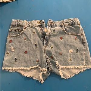 Zara Distressed Floral Embroidered Shorts